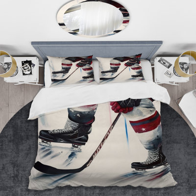 Hockey Player On Ice During Game III - Sport Hockey Duvet Cover Set - Microfiber Polyester
