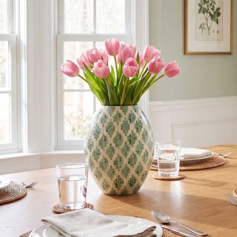 Raza Green/Tan Resin Table Vase, 13.8" H x 5.9" W x 12.6" D