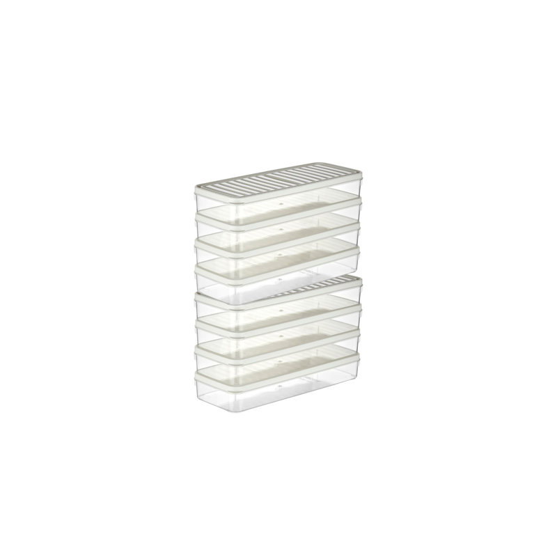 Ensemble de boîte de rangement durable (8 pièces), blanc, 10,4 x 2,0 x 4,1 pouces | 100% plastique, va au lave-vaisselle | Idéal pour organiser les fournitures de cuisine, de salle de bain et de bureau, ce qui permet d'économiser de l'espace pour la maison et le bureau