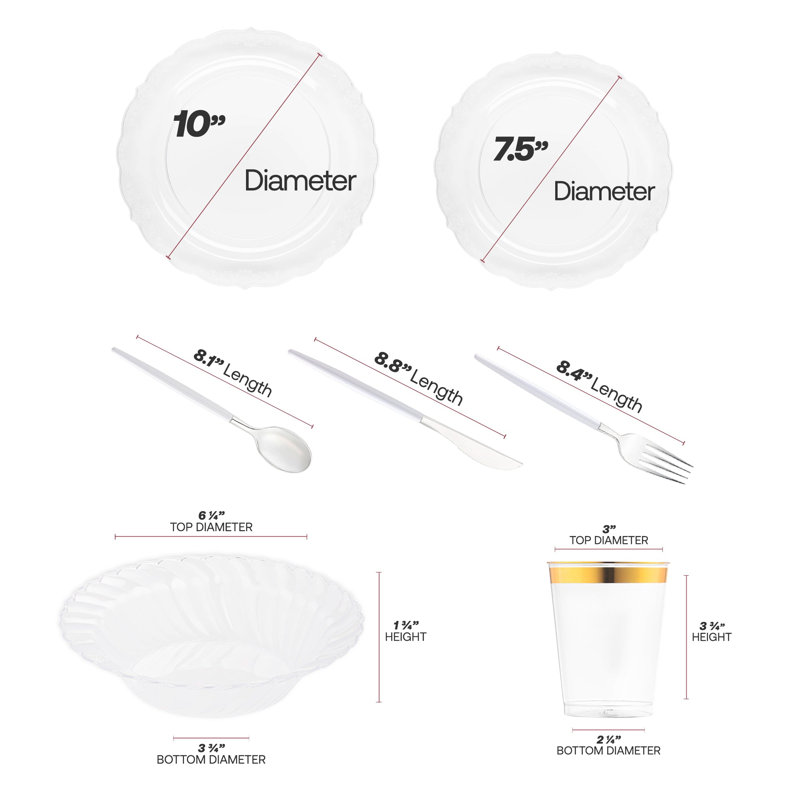 Clear Vintage Disposable Plastic Tableware Set - 120 Settings