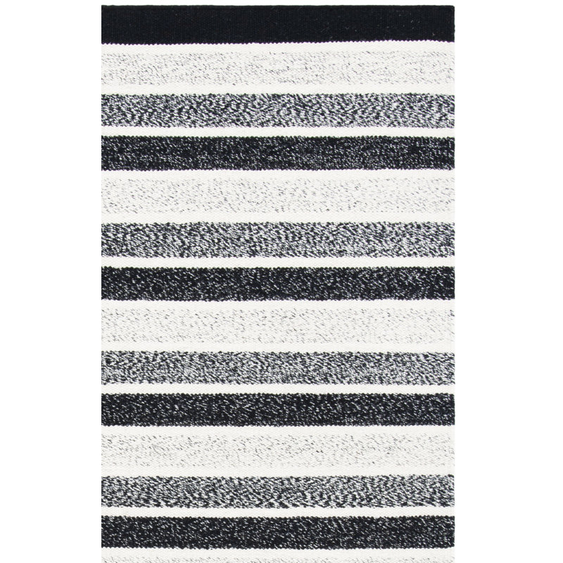 Tapis rayé noir en laine et coton Bardon, Rectangle 3 pi x 5 pi