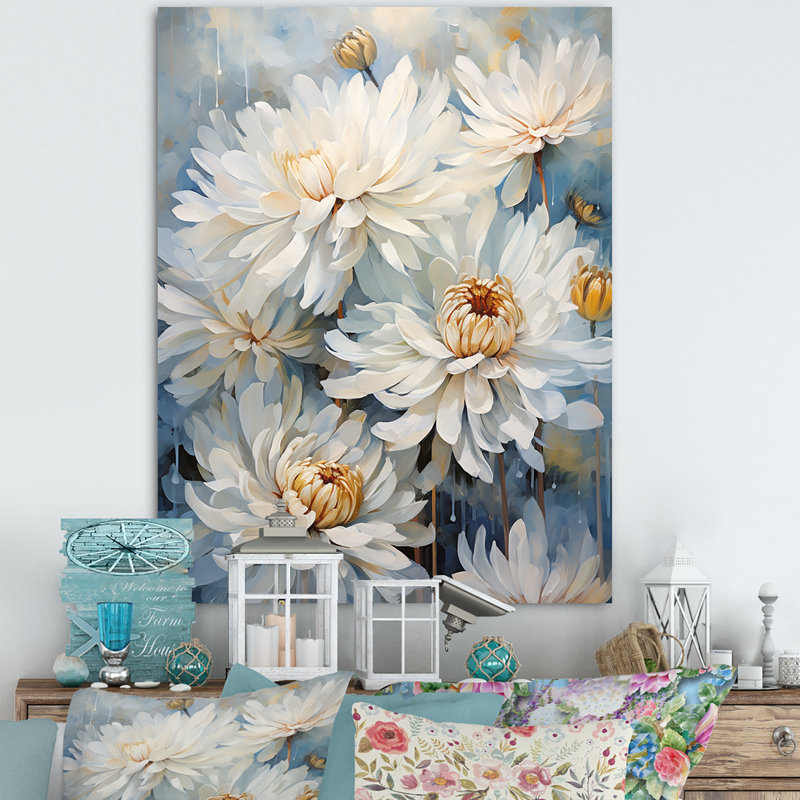 «White and Blue Chrysanthemums V» sur impression sur toile, null, null