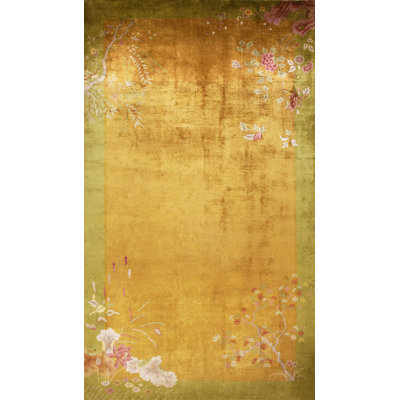 Antique Nichols Workshop Chinese Art Deco Carpet Large Room Size Wool Yellow / Gold Rug