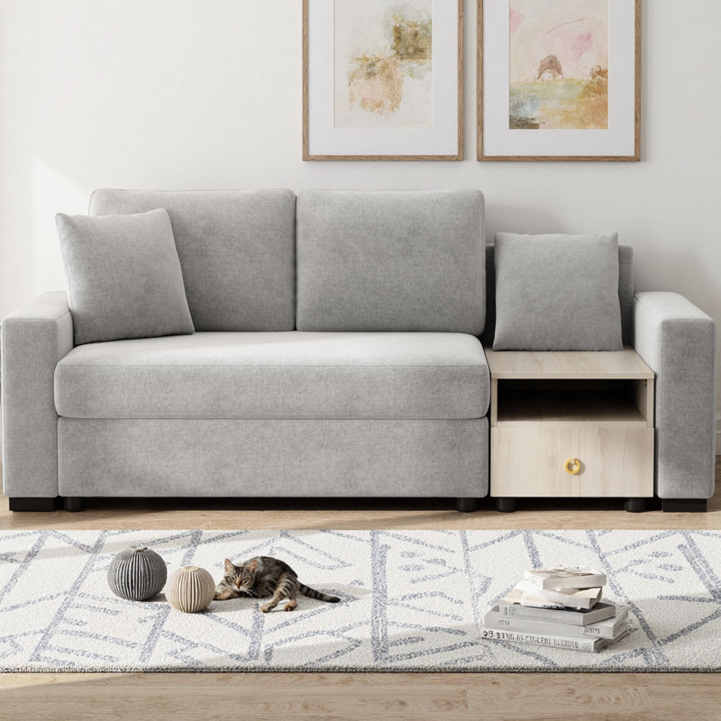 Canapé modulaire 79,3 po avec accoudoirs de rangement et console centrale, canapé 2 places en chenille avec coussins amovibles pour le salon