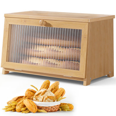 Bread Box - Wooden Bread Box for Kitchen Countertop, Large Capacity Kitchen Countertop Organizer, Stylish Bread Storage with Window, Multi-functional Container, Bamboo, 15.0"x8.3"x9.1" (1T)