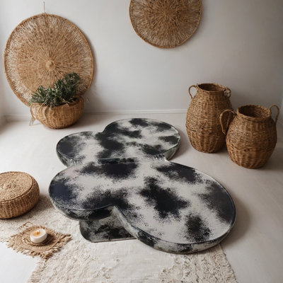 Style papillon, table basse, imitation de calcaire naturel, convient au salon / bureau, fibre de verre, combinaison noire et beige.