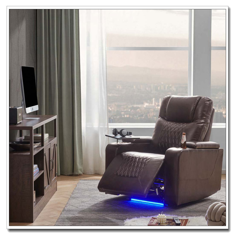 Fauteuil inclinable électrique en faux cuir avec port de charge USB, rangement pour bras cachés et 2 porte-gobelets pratiques
