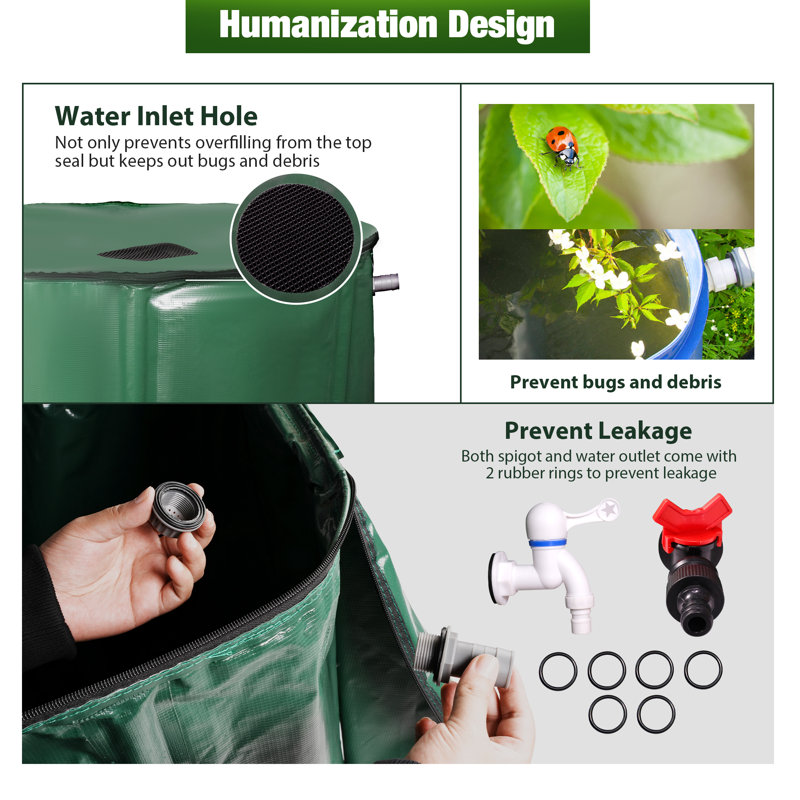 Green 100 Gallon Foldable PVC Rain Barrel