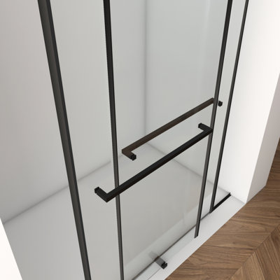 56"-60" Adjustable Width Shower Enclosure, 8mm Laminated Glass, Matte Black, Safe And Stylish With Water- Door, 5/16" 70"h X 56"-60"w,