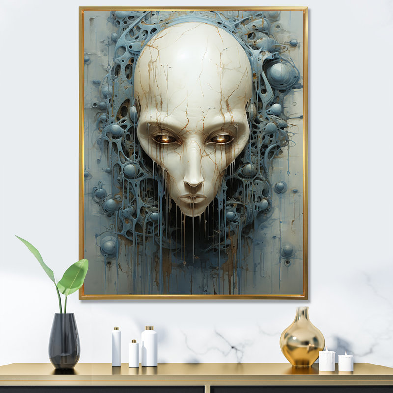 Minimalisme Aliens Skull II - décoration murale Aliens, H 40 po x l 30 po x P 1,5 po, Cadre flottant doré