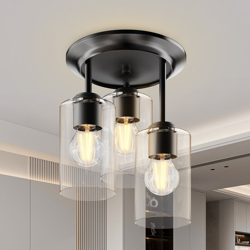Semi Flush Mount Ceiling Light, 3-Light Ceiling Fixture with Clear Glass Shades, Ideal for Kitchen, Hallway, Foyer, Entryway, and Bedroom Lighting