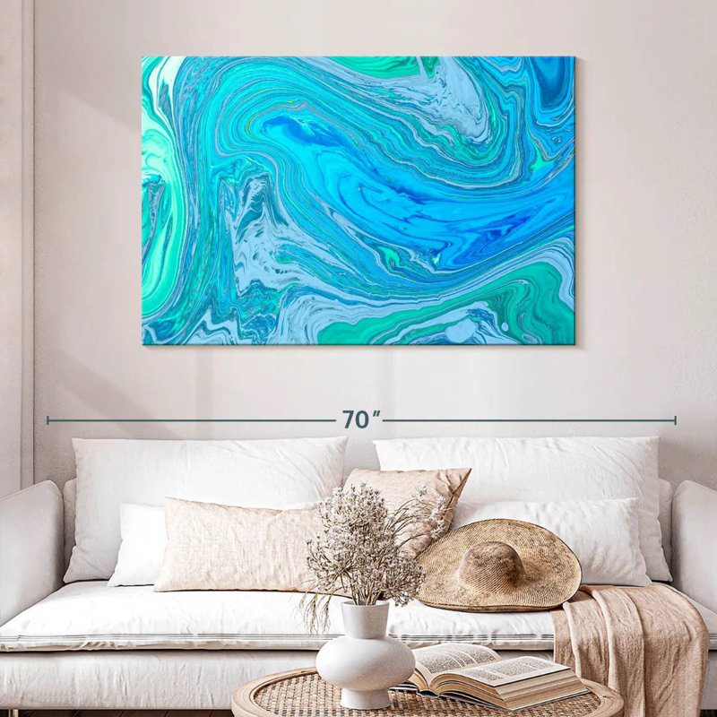 Vagues turquoise abstraites Avery, H 32 po x l 48 po