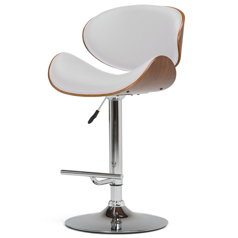 Tabouret de bar moderne pivotant rembourré Marana, Similicuir végétalien - blanc