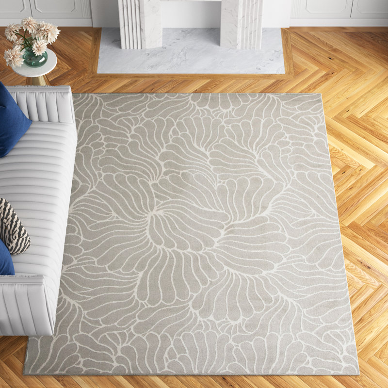 Tapis abstrait gris / ivoire Amaya, Rectangulaire 4 pi 5 po x 6 pi 5 po