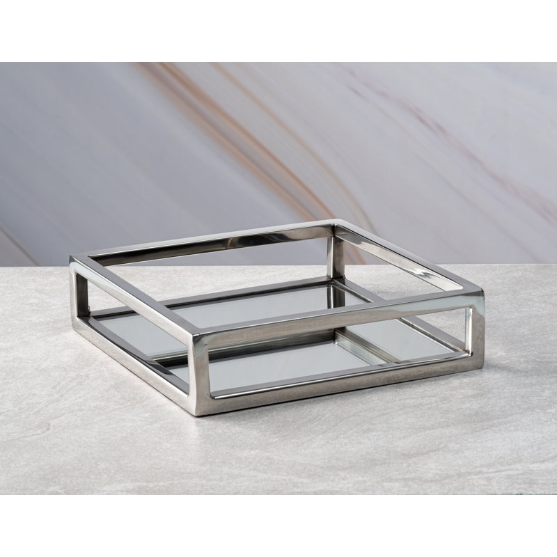 12" Silver Stainless Steel and Mirror Tray