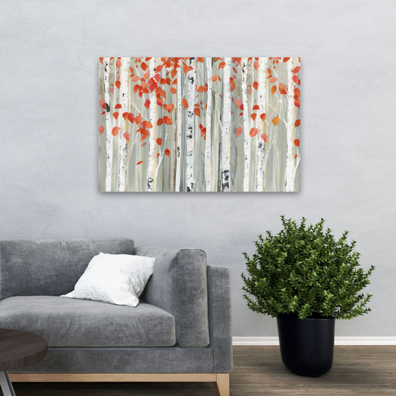 Feuilles rouges, paysage, arbre, forêt, nature, peinture, art moderne, H 48 po x l 32 po