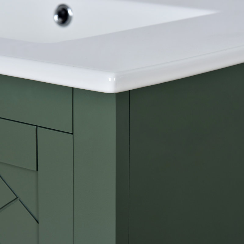 Bathroom Vanity With Ceramic Sink, Wood Frame Bathroom Storage Cabinet With Drawers And Soft Closing Doors, Green