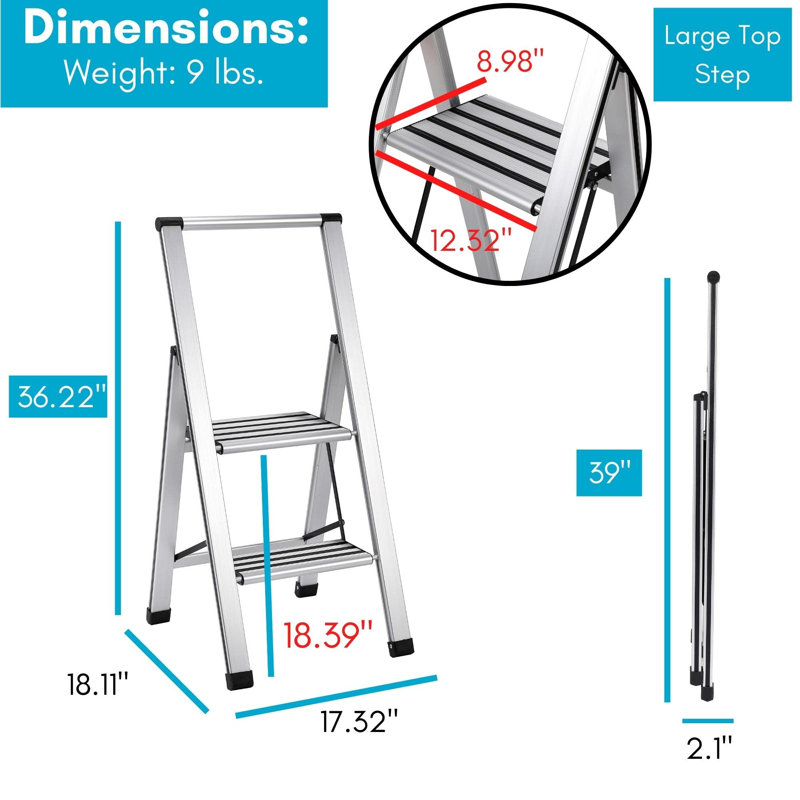 Escabeau pliable à 2 marches pour cuisine, garde-manger, placard ou bureau à domicile