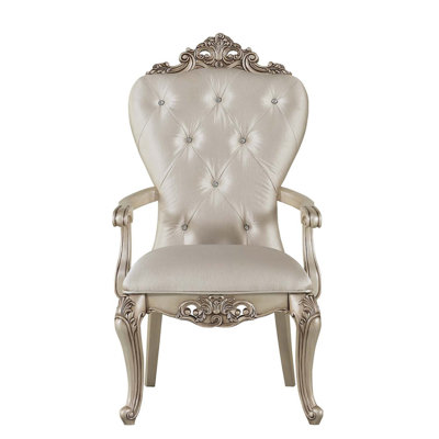 Chaise avec accoudoirs 2 pièces Gorsedd, tissu crème et finition ivoire doré