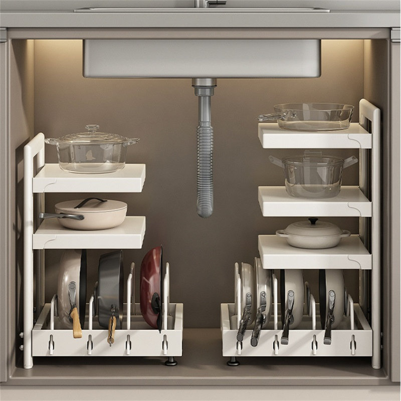 Foldable Cookware Rack, Tall Two-Tier Model, White