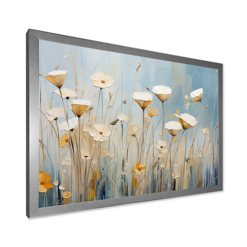«Beige Minimalisme Wildflowers Breeze» sur toile, Cadre simple argenté, H 16 po x l 32 po x P 1 po