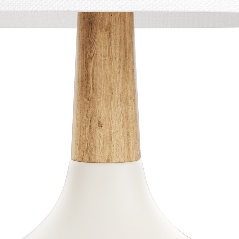 14'' White Ceramic and Wood Modern Table Lamp Set