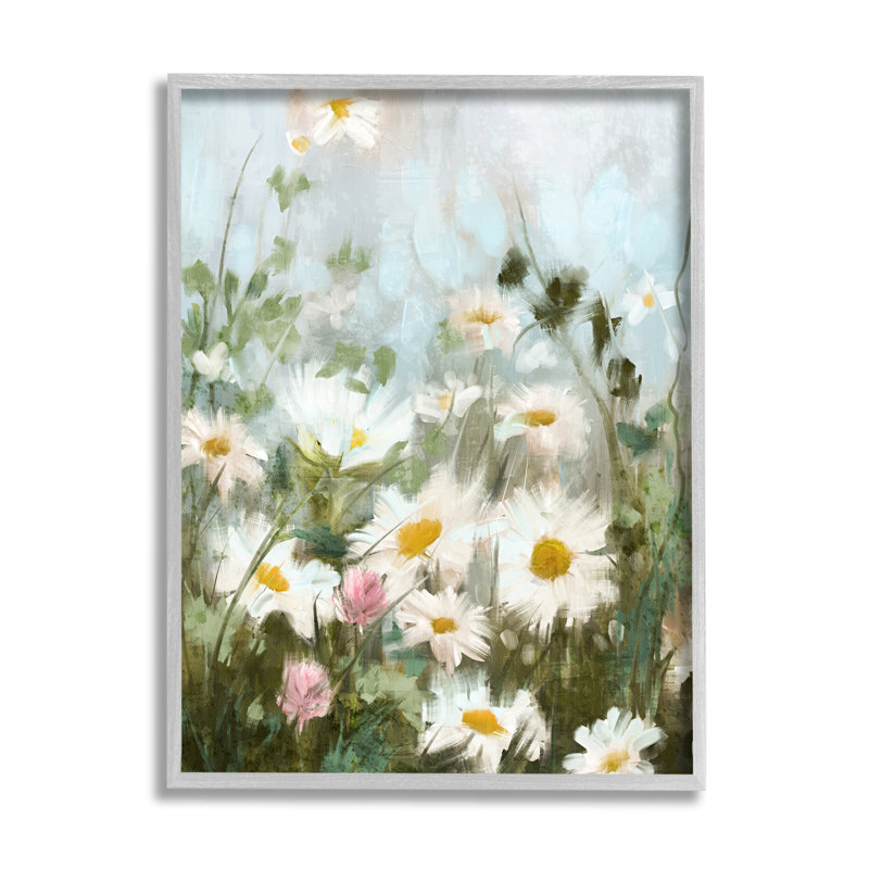 «Wild Daisies Blooming Meadow» encadré sur bois par Nina, peinture bleue, H 20 po x l 16 po x P 1,5 po
