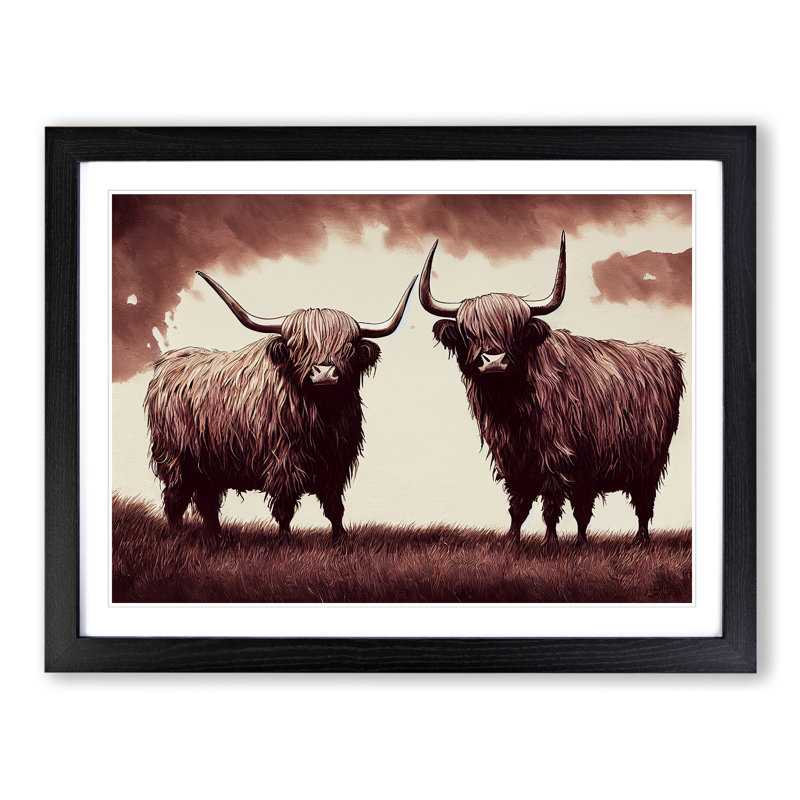 Two Highland Cows Vol.4 - Framed Print, Black Framed, 34cm H x 46cm W x 2cm D