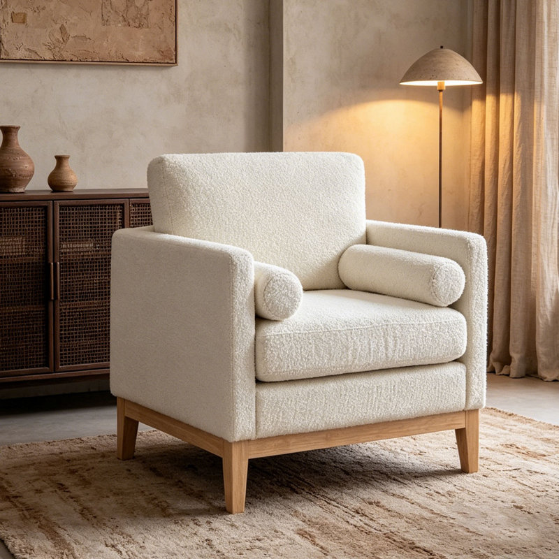 Fauteuil d'appoint 35,4 po, Ivoire - Pied naturel