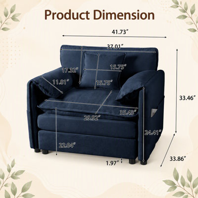 Fauteuil surdimensionné de 41,73 po, fauteuil rembourré moderne avec 1 coussin décoratif, canapé modulaire modulaire pour le salon, canapé à lecture profonde pour appartement dans la chambre à coucher, combinaison de bricolage en chenille, bleu
