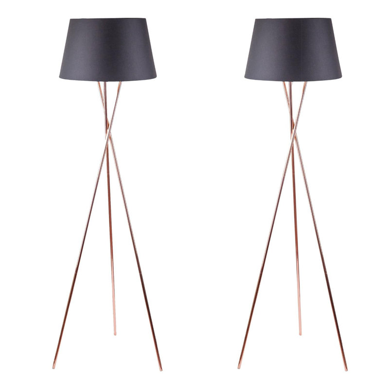 Casden 154cm Tripod Floor Lamp Set, Polished Copper, Black