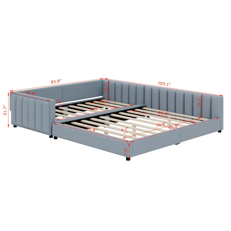 Grand lit plateforme tapissier, Gris