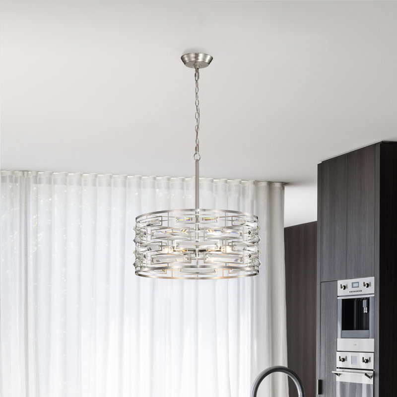 Ariello 6 - Light Satin Nickel Shaded Drum Chandelier