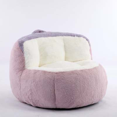 Oversized Bean Bag Chairs,Multicolor Faux Fur Couch Filled With Shredded Sponge,Large Lounger Sofa For Living Room,No Assembly Required , Pink+White+Purple