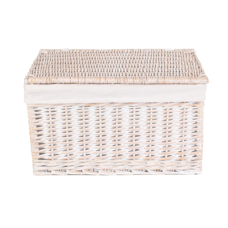 Wicker Extra Large Lined Storage Hamper Basket, White Wash/White