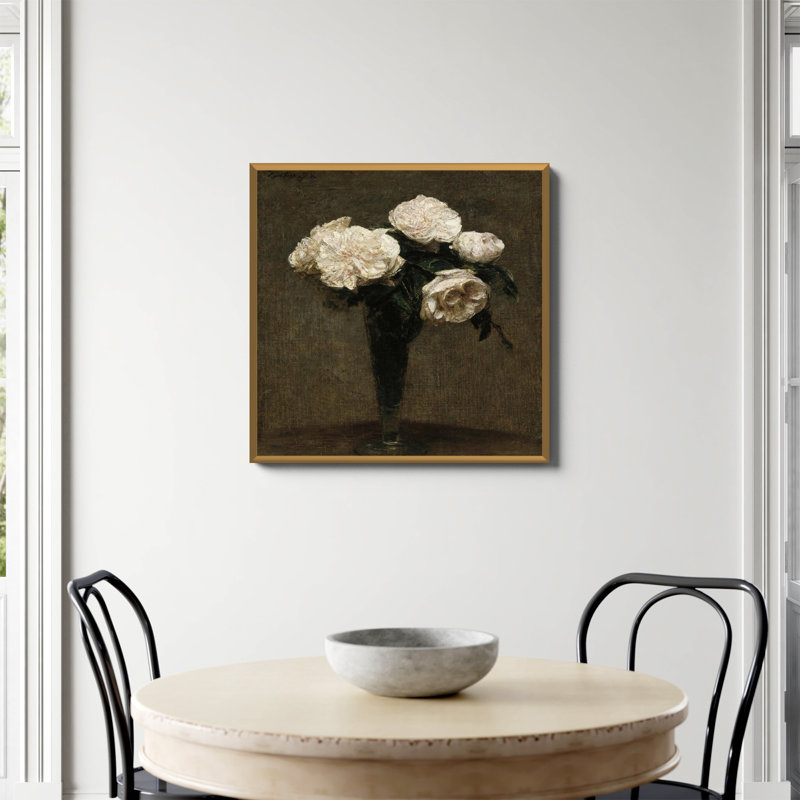«Roses In A Vase Print» par Henri Fantin Latour, Papier avec cadre unique doré, Non, H 30 po x l 30 po
