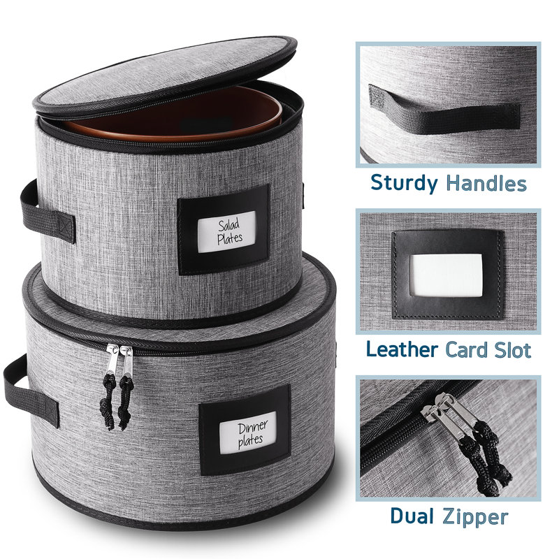 Gray Hard Shell Dinnerware Storage Set with Dividers
