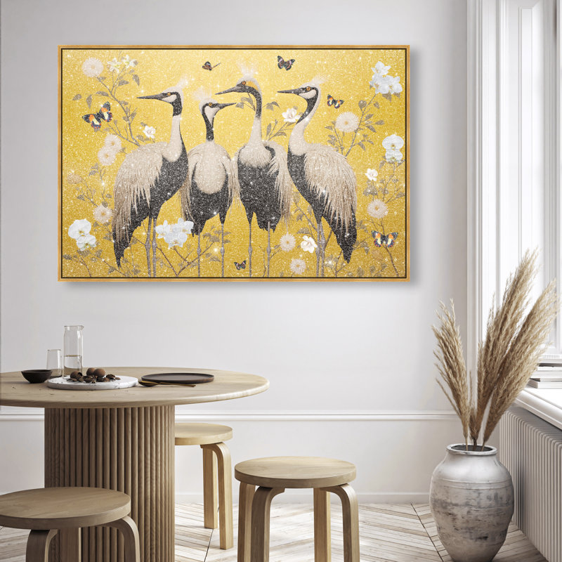 Yellow Crested Cranes Canvas Animals Print by Oliver Gal, 11"H x 16"W, Black Frame