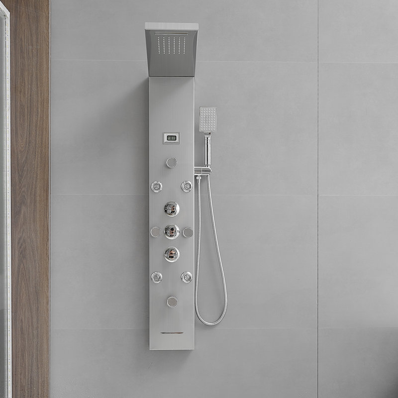 Nickel Chrome 8-Jet Rainfall Shower Panel System with Handheld Wand