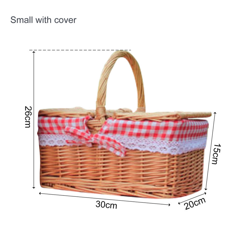 Wicker Picnic Basket With Double Lid & Removable Liner - Hand Woven For Picnics, Camping, Veg Picking