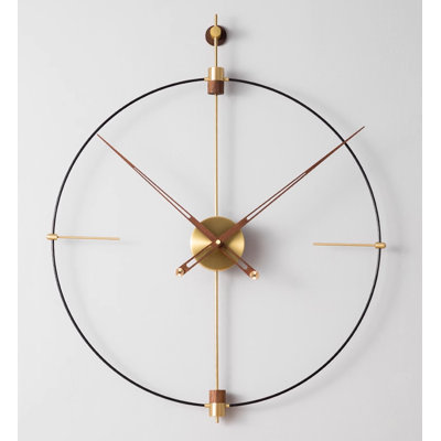 Golden Metal Solid Wood Round Wall Clocks