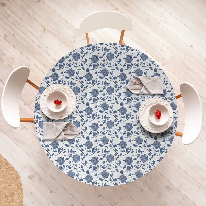 Winston Porter Blue Fitted Round Tablecloth Diameter Blue White, 51.97" Round