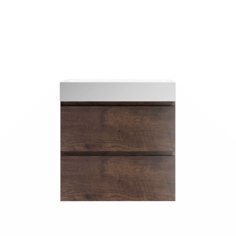 Ensemble de meuble-lavabo mural simple 24 po avec comptoir, sans drain et robinet Shawan, Noyer, Blanc