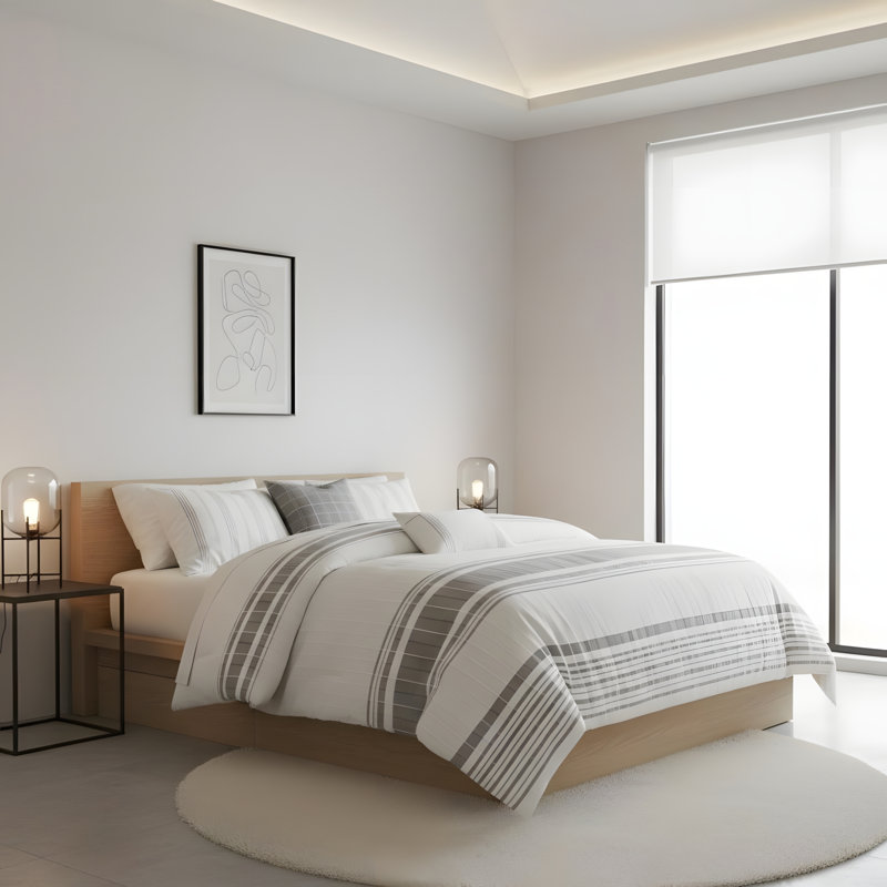 Cotton Jacquard Comforter 6 Piece Set, Édredon très grand californien et 5 pièces supp