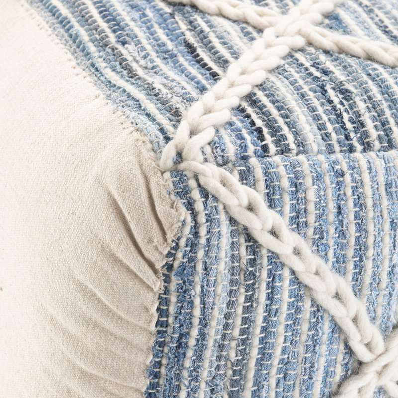 Cowan Boho Handwoven Square Pouf in Blue and Natural