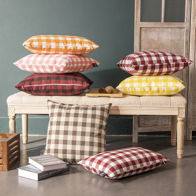 Classic Checkers Series Off-White Square Throw Pillow Set