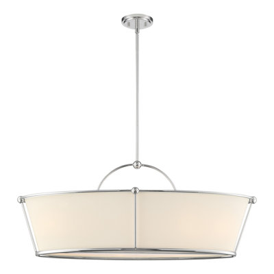Luminaire suspendu en nickel poli 6 lumières avec abat-jour en lin crème Pulito