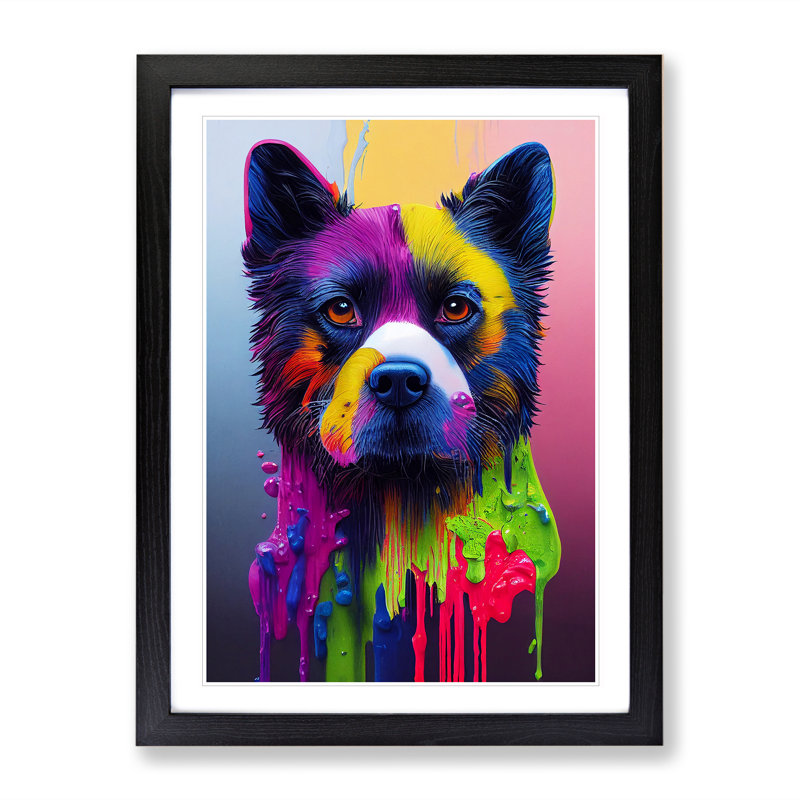 Dripping Paint Dog No.3 Abstract - Single Picture Frame Print, 64cm H x 46cm W x 2cm D, Black
