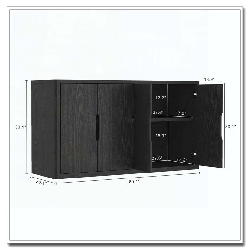 Armoire 4 portes avec rangement, Noir