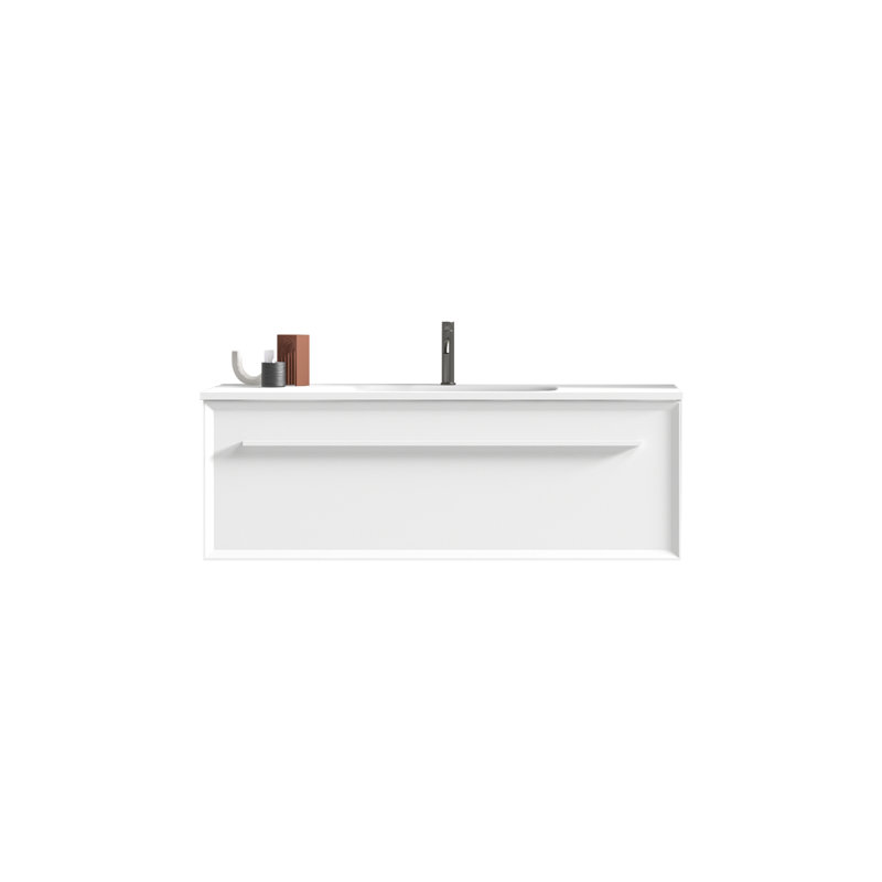 U051-Nevia48w-156 Meuble-lavabo blanc mat 48 po Nevia avec lavabo à surface solide blanc, meuble-lavabo mural flottant
